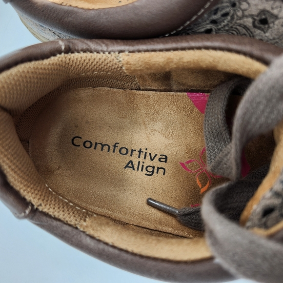 Comfortiva Brown & Beigh Leather Patterned Sneakers Sz 8M - Picture 5 of 7